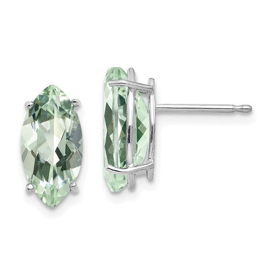 Million Charms 14k White Gold 10x8mm Marquise Green Quartz Earring, 11mm x 5mm