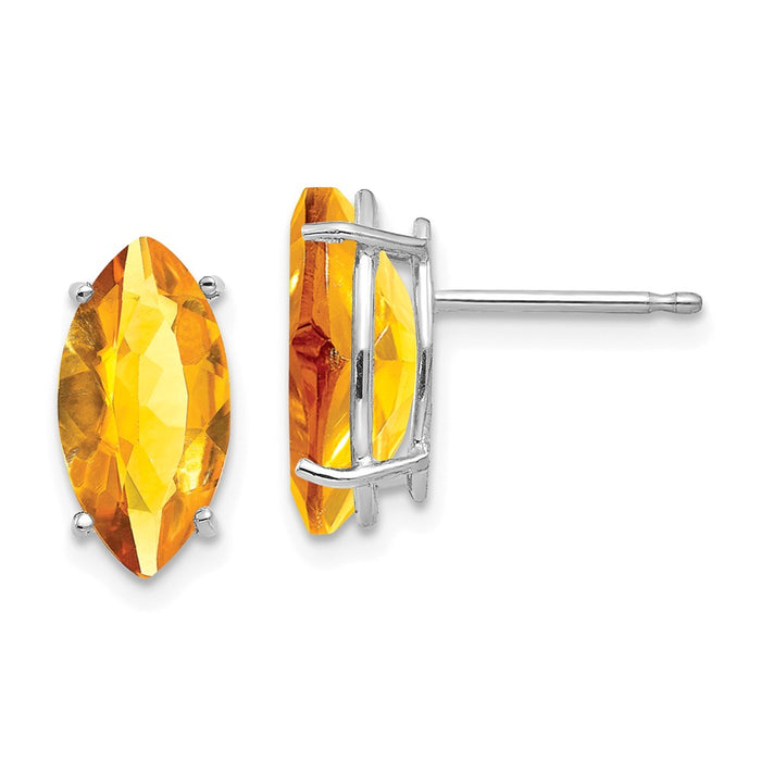 Million Charms 14k White Gold 10x5mm Marquise Citrine earring, 11mm x 5mm