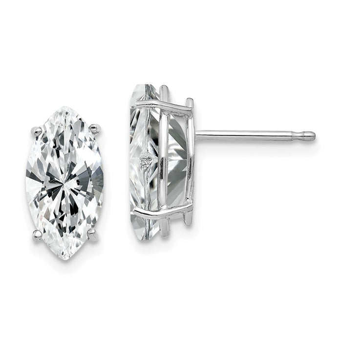 Million Charms 14k White Gold 10x5mm Cubic Zirconia Marquise Stud Earring, 11mm x 5mm