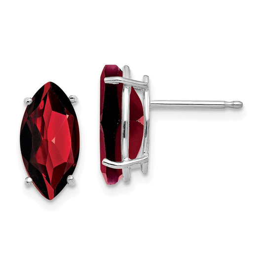 Million Charms 14k White Gold 10x5mm Marquise Garnet earring, 11mm x 5mm
