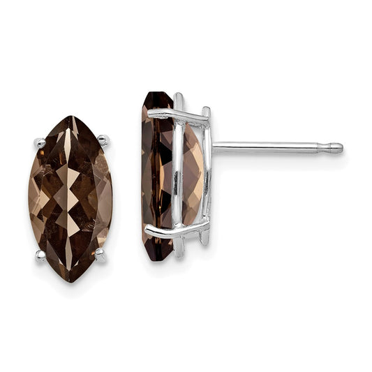 Million Charms 14k White Gold 10x5mm Marquise Smoky Quartz Earring, 11mm x 5mm