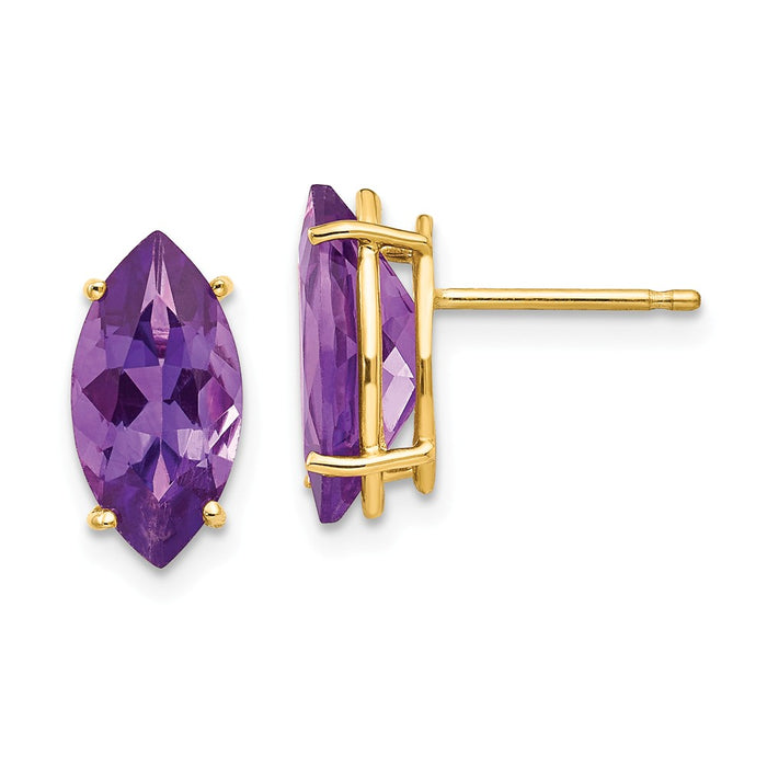 Million Charms 14k Yellow Gold 12x6mm Marquise Amethyst earring, 12mm x 6mm
