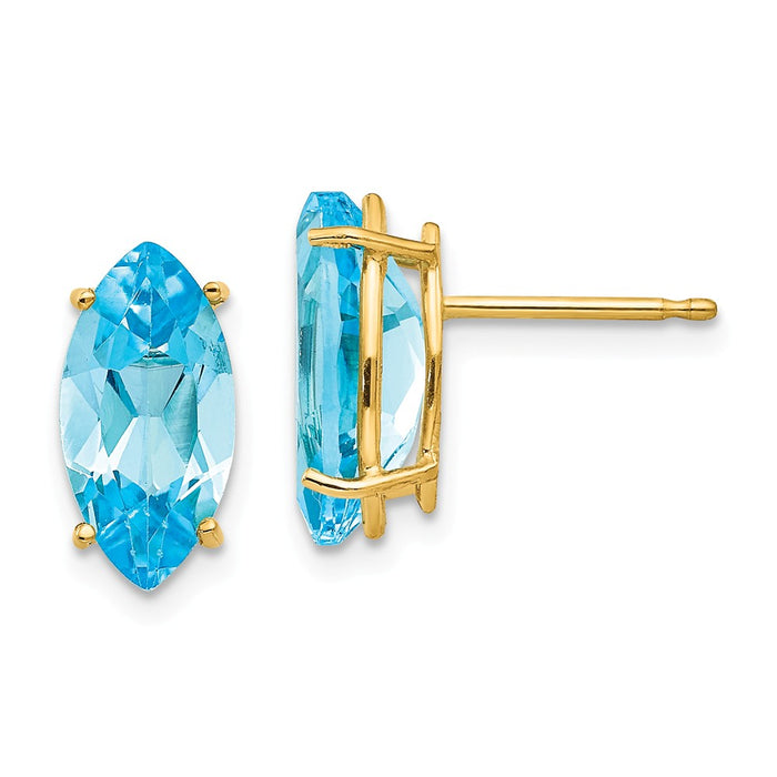 Million Charms 14k Yellow Gold 12x6mm Marquise Blue Topaz earring, 12mm x 6mm