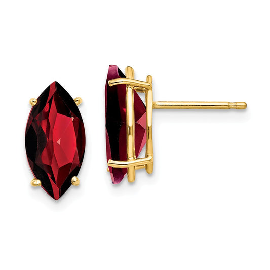 Million Charms 14k Yellow Gold Garnet Marquise Stud Earring, 12mm x 6mm