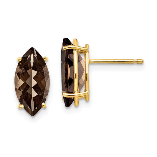 Million Charms 14k Yellow Gold 12x6 Marquise Smoky Quartz Earring, 12mm x 6mm