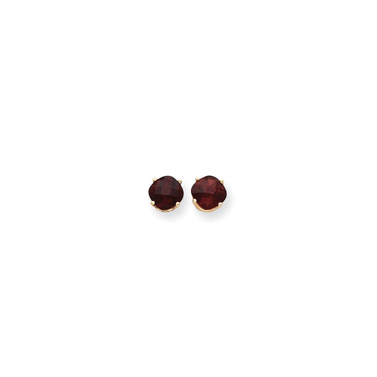 Million Charms 14k Yellow Gold 7x7mm Cushion Garnet Checker Earring, 8mm x 8mm