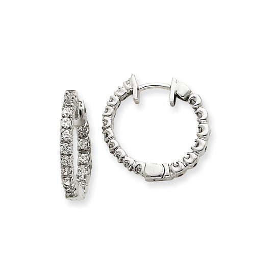Million Charms 14k White Gold AAA Diamond Hinged Hoop Earrings, 18mm x 18mm