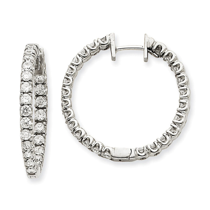 Million Charms 14k White Gold AA Diamond Hinged Hoop Earrings, 26mm x 27mm