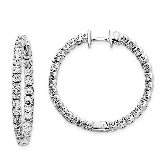 Million Charms 14k White Gold AA Diamond Hinged Hoop Earrings, 35mm x 36mm