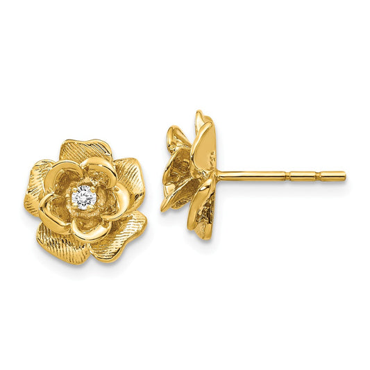 Million Charms 14k Yellow Gold Gold AA Diamond Post Earrings, 11mm x 11mm