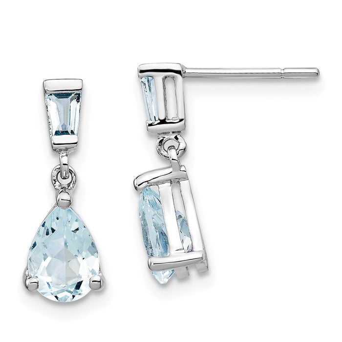 Million Charms 14k White Gold Aquamarine Dangle Earrings, 18mm x 6mm