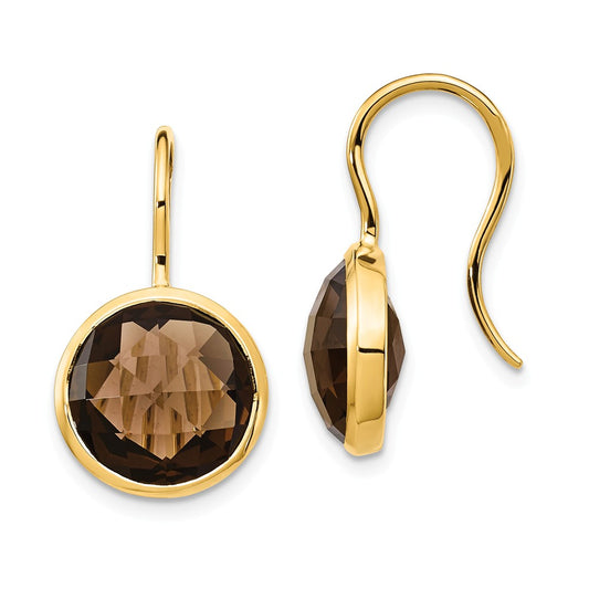 Million Charms 14k Yellow Gold Smoky Quartz Earrings, 25mm x 15mm