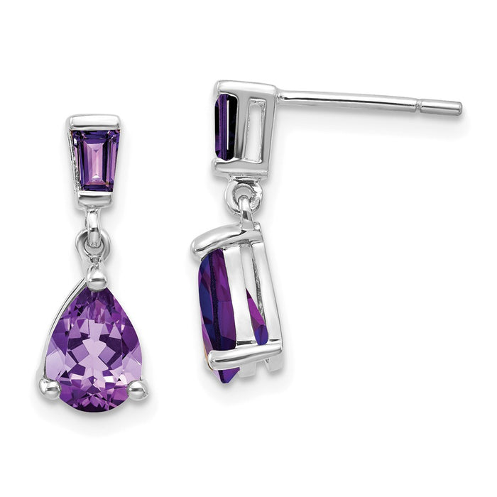 Million Charms 14k White Gold Amethyst Dangle Post Earrings, 18mm x 5mm