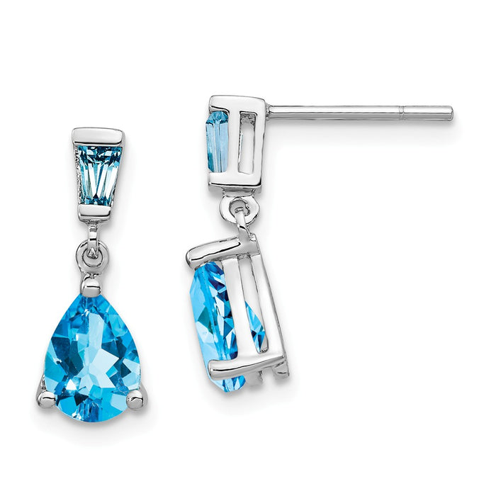 Million Charms 14k White Gold Blue Topaz Dangle Post Earrings, 18mm x 5mm