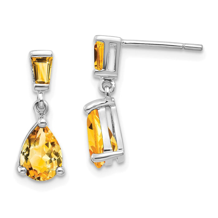 Million Charms 14k White Gold Citrine Dangle Post Earrings, 18mm x 5mm