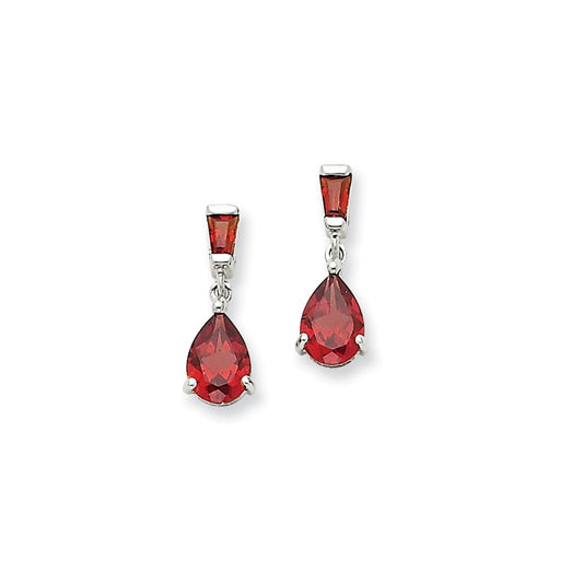 Million Charms 14k White Gold Garnet Dangle Post Earrings, 18mm x 5mm