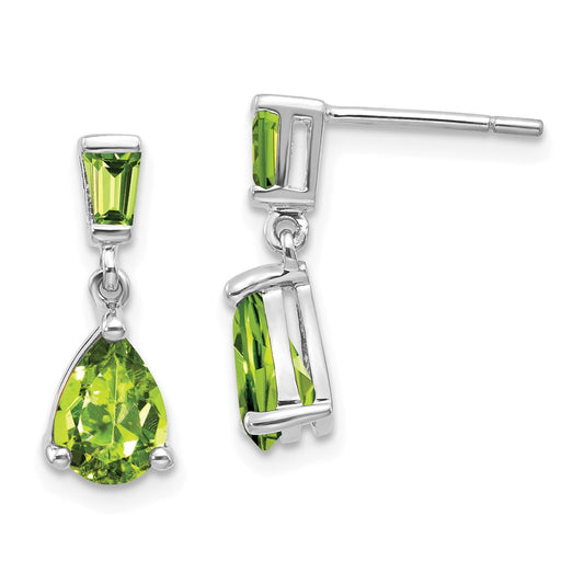 Million Charms 14k White Gold Peridot Dangle Post Earrings, 18mm x 5mm