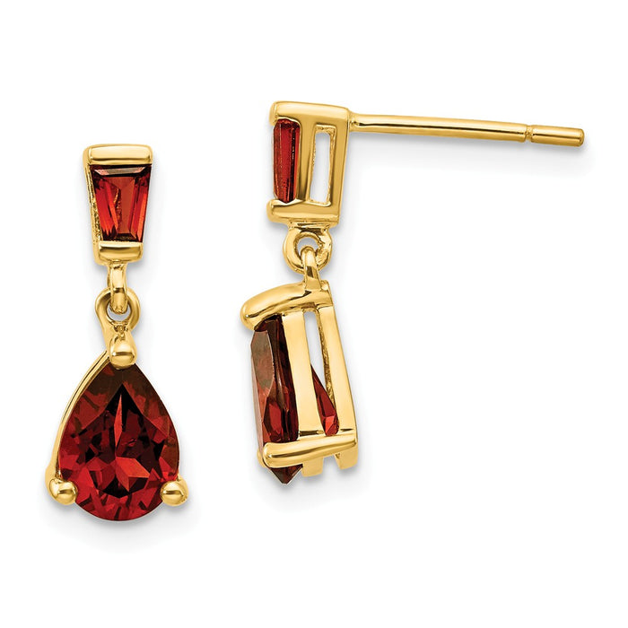 Million Charms 14k Yellow Gold Gold Garnet Dangle Post Earrings, 15mm x 5mm