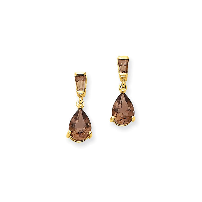 Million Charms 14k Yellow Gold Gold Smoky Quartz Post Earrings, 15mm x 5mm