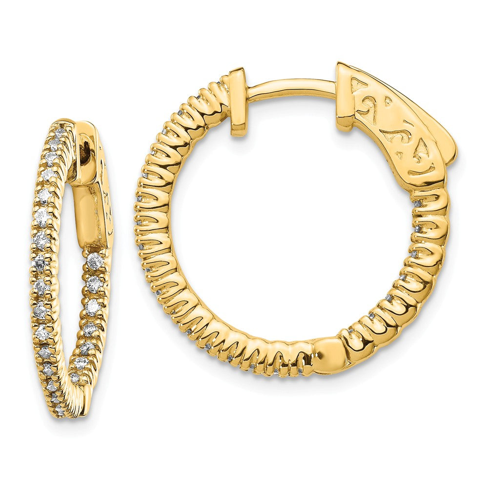 Million Charms 14k Yellow Gold Diamond Round Hoop with Safety Clasp Earrings, 15mm x 15mm