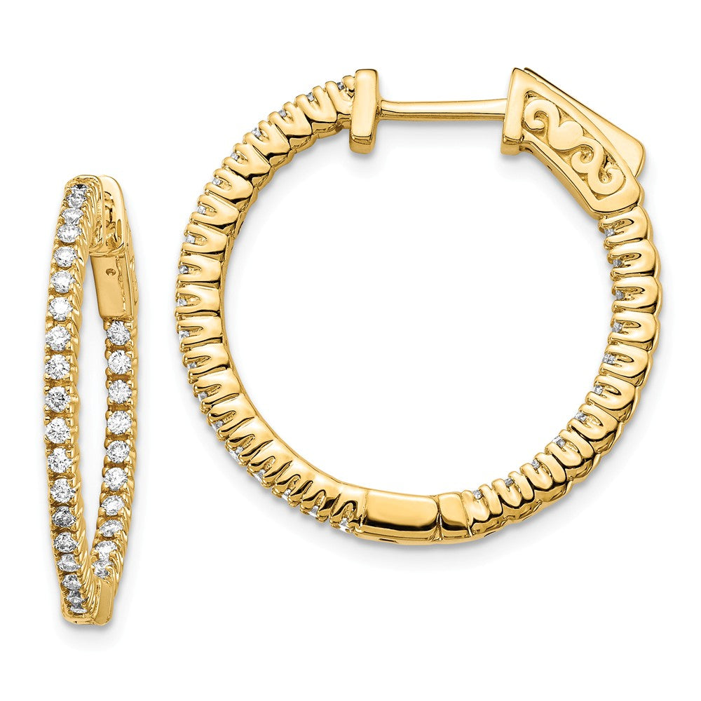Million Charms 14k Yellow Gold Diamond Round Hoop with Safety Clasp Earrings, 19mm x 19mm