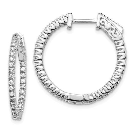 Million Charms 14k White Gold Diamond Round Hoop with Safety Clasp Earrings, 19mm x 19mm