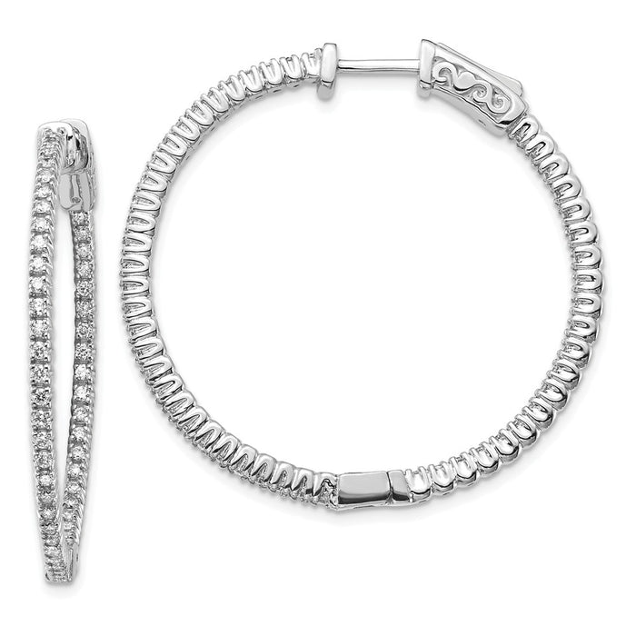 Million Charms 14k White Gold Diamond Round Hoop with Safety Clasp Earrings, 28mm x 28mm