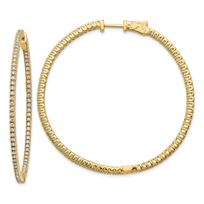 Million Charms 14k Yellow Gold Diamond Round Hoop with Safety Clasp Earrings, 43mm x 43mm