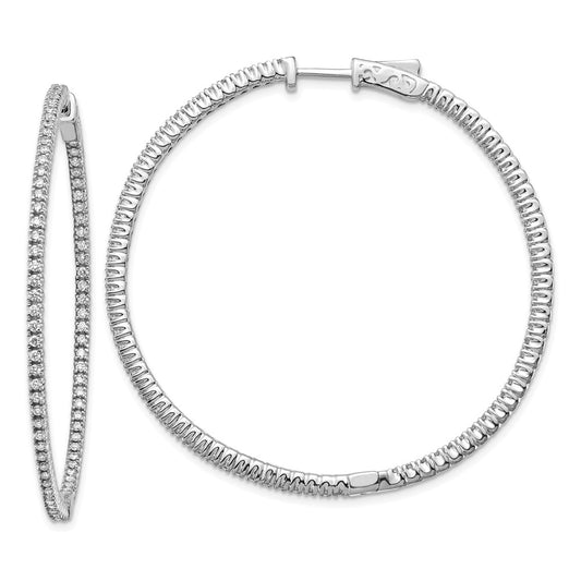 Million Charms 14k White Gold Diamond Round Hoop with Safety Clasp Earrings, 43mm x 43mm