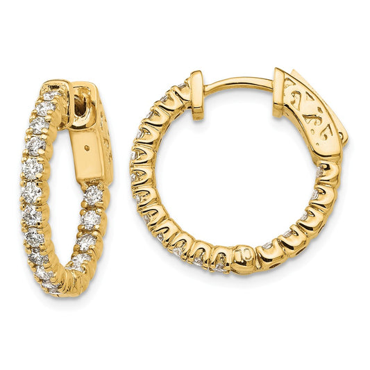 Million Charms 14k Yellow Gold Diamond Round Hoop with Safety Clasp Earrings, 14mm x 14mm