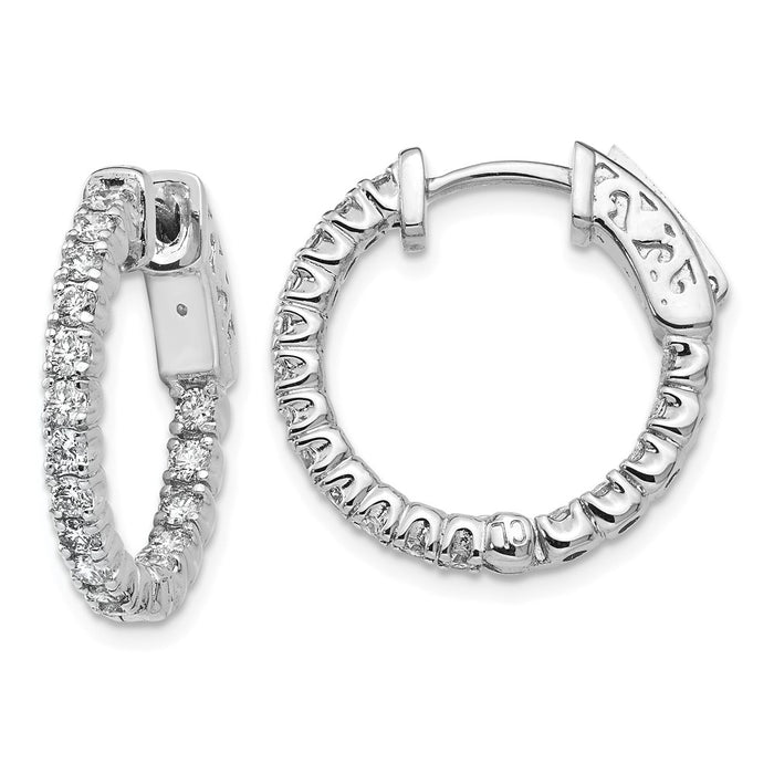 Million Charms 14k White Gold Diamond Round Hoop with Safety Clasp Earrings, 14mm x 14mm