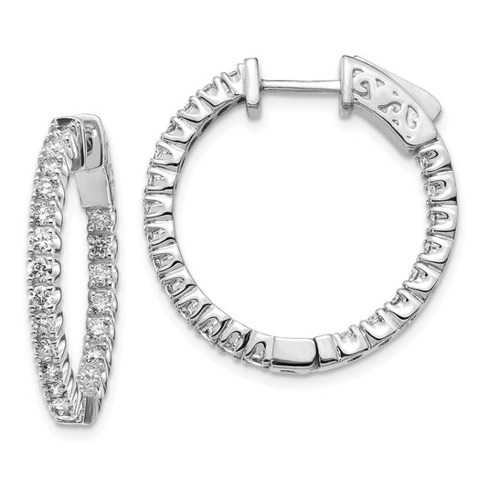 Million Charms 14k White Gold Diamond Round Hoop with Safety Clasp Earrings, 19mm x 19mm