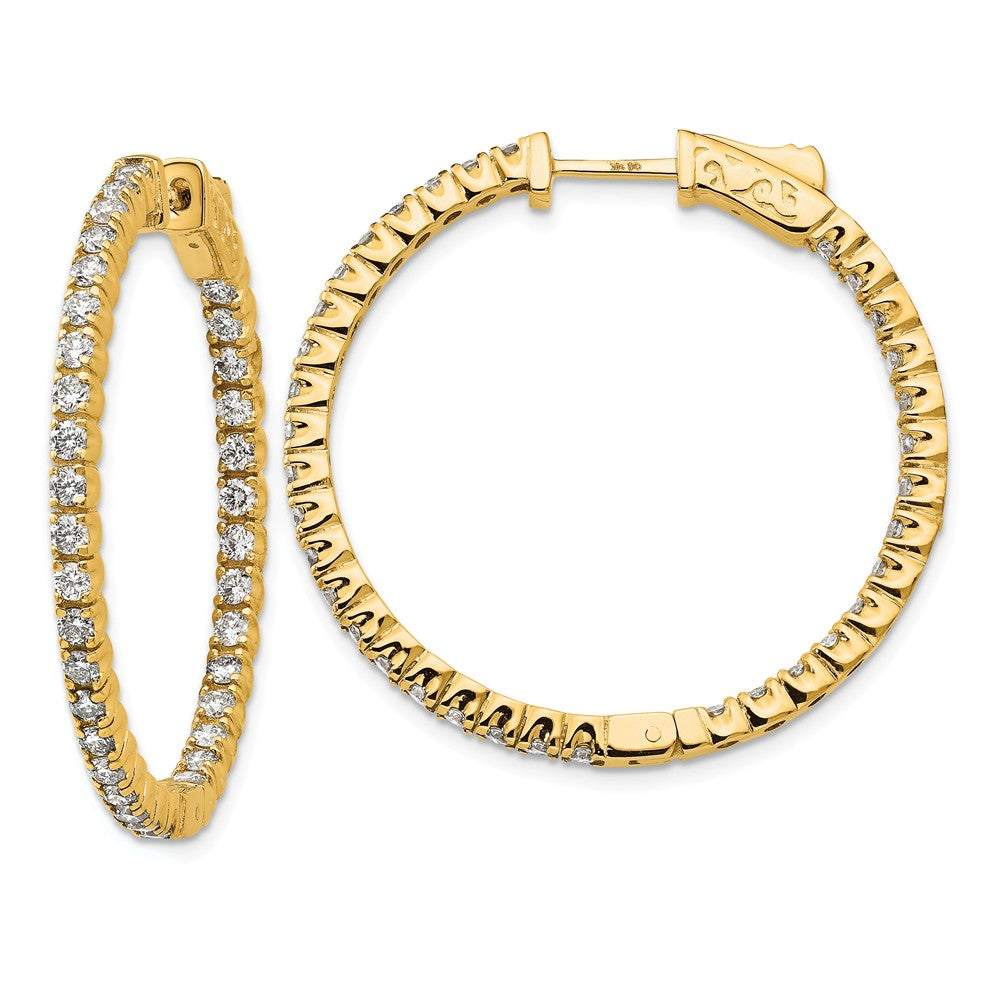 Million Charms 14k Yellow Gold Diamond Round Hoop with Safety Clasp Earrings, 28mm x 28mm