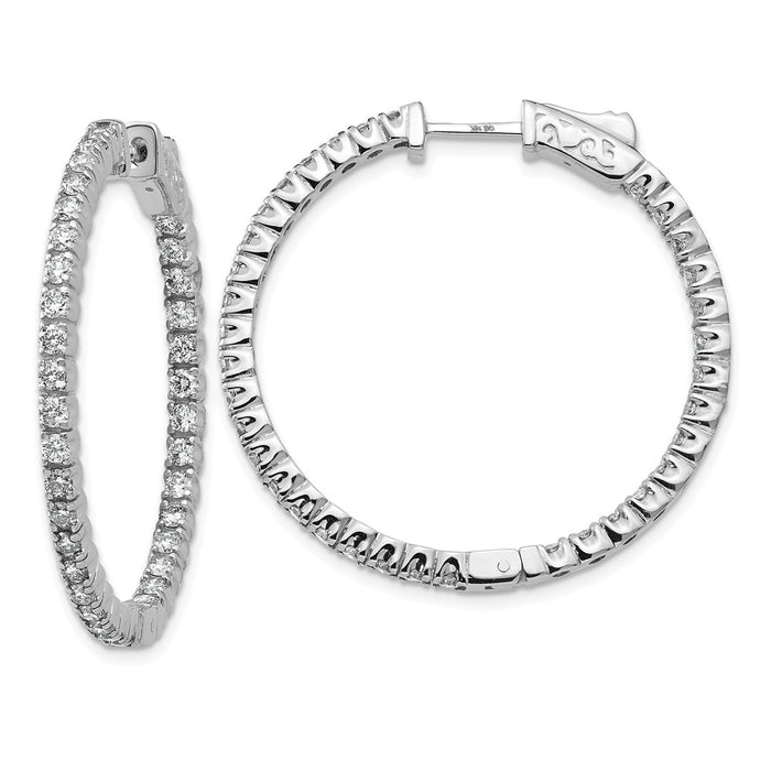 Million Charms 14k White Gold Diamond Round Hoop with Safety Clasp Earrings, 28mm x 28mm