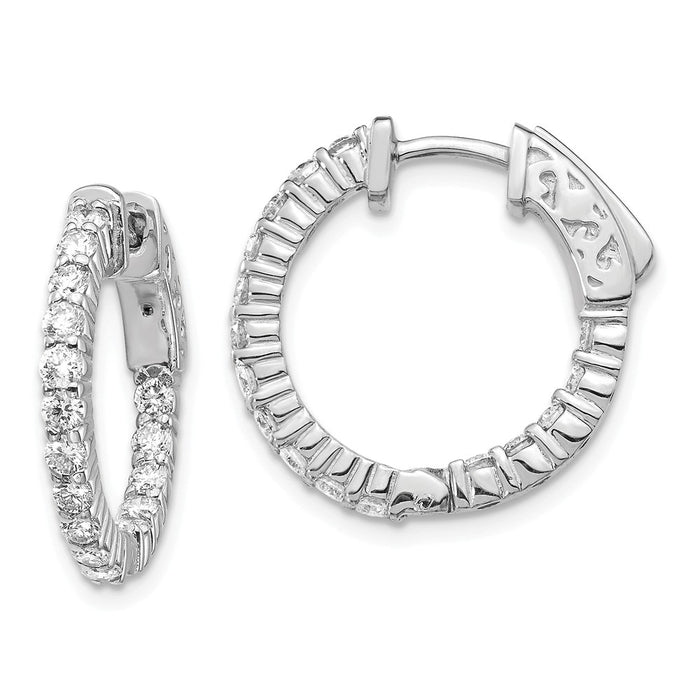 Million Charms 14k White Gold Diamond Round Hoop with Safety Clasp Earrings, 20mm x 20mm