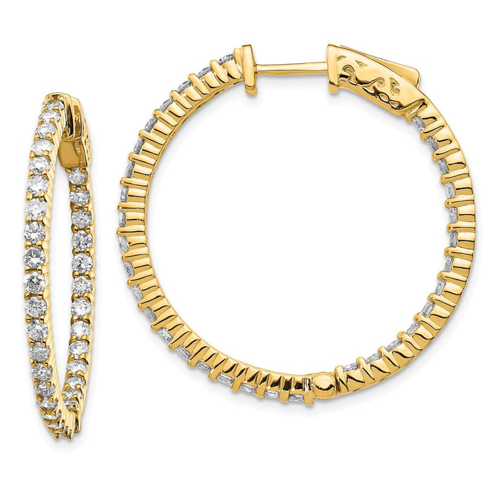 Million Charms 14k Yellow Gold Diamond Round Hoop with Safety Clasp Earrings, 31mm x 31mm