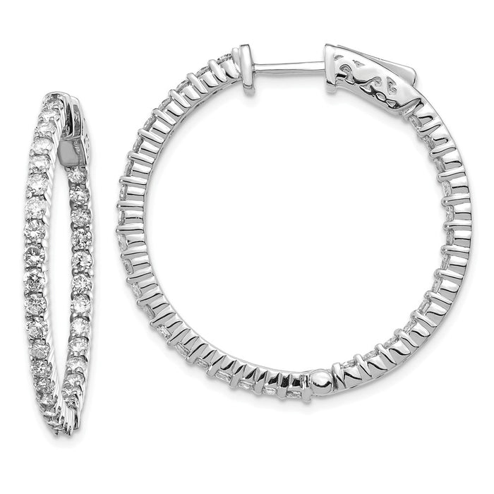 Million Charms 14k White Gold Diamond Round Hoop with Safety Clasp Earrings, 31mm x 31mm