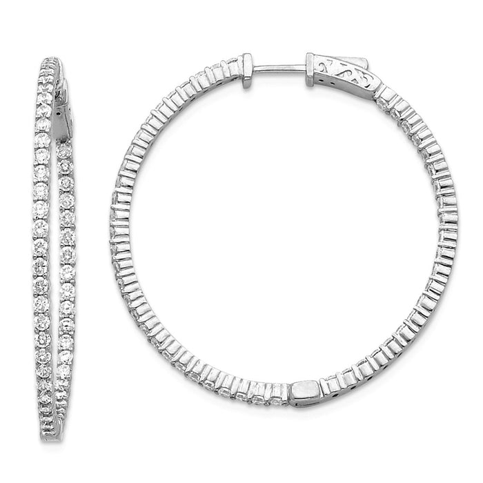 Million Charms 14k White Gold Diamond Round Hoop with Safety Clasp Earrings, 42mm x 42mm