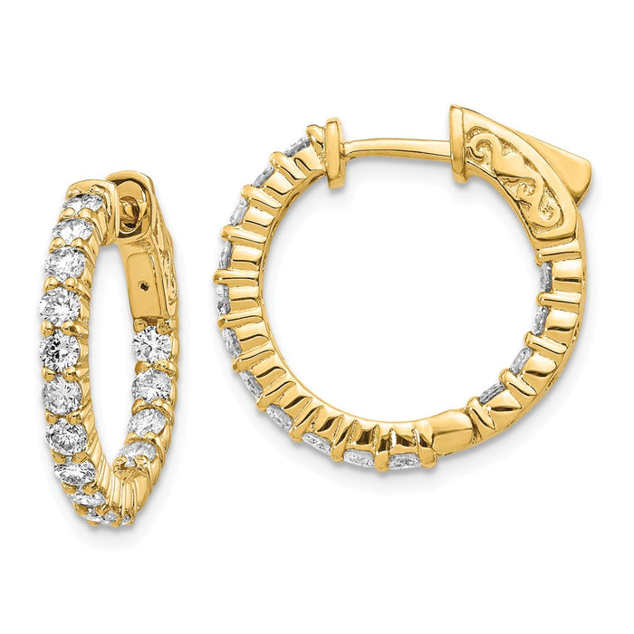 Million Charms 14k Yellow Gold Diamond Round Hoop with Safety Clasp Earrings, 14mm x 14mm