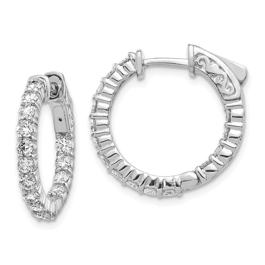 Million Charms 14k White Gold Diamond Round Hoop with Safety Clasp Earrings, 14mm x 14mm