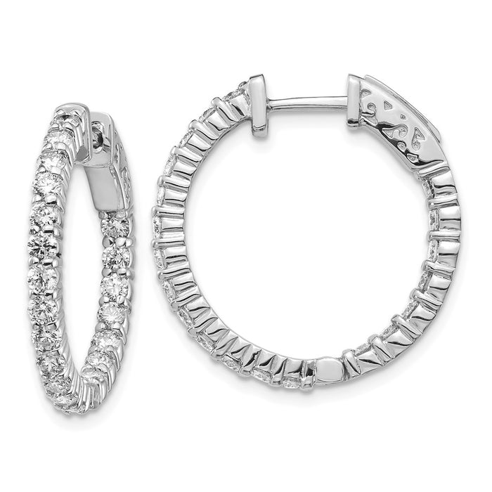 Million Charms 14k White Gold Diamond Round Hoop with Safety Clasp Earrings, 18mm x 18mm