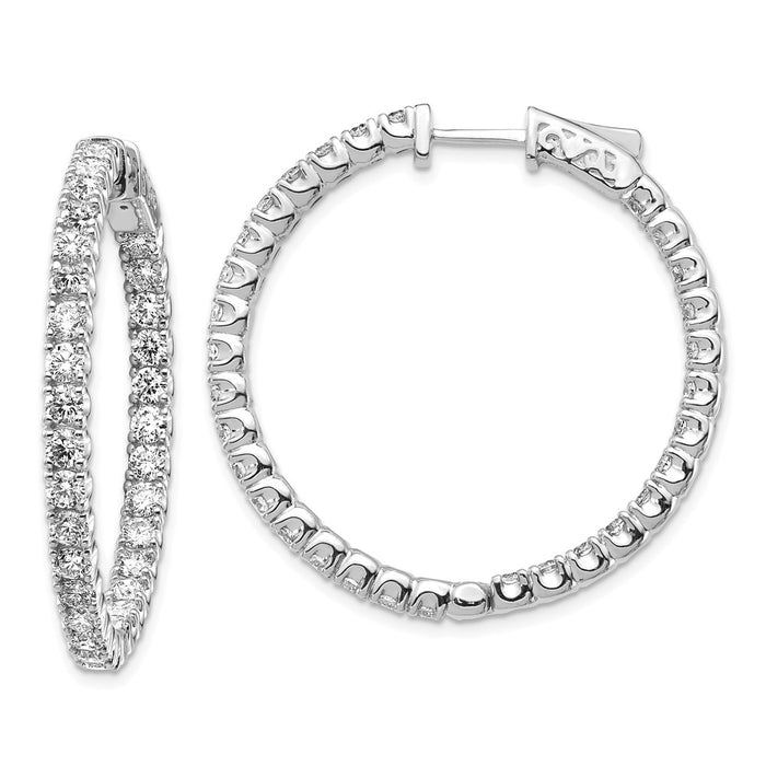 Million Charms 14k White Gold Diamond Round Hoop with Safety Clasp Earrings, 26mm x 26mm