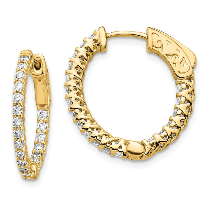 Million Charms 14k Yellow Gold Diamond Round Hoop with Safety Clasp Earrings, 14mm x 14mm