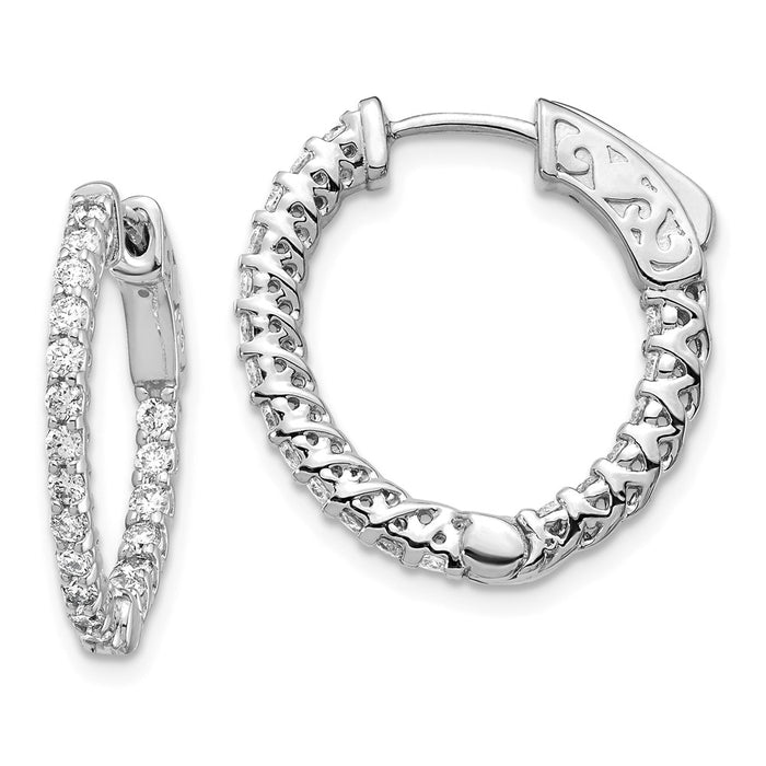 Million Charms 14k White Gold Diamond Round Hoop with Safety Clasp Earrings, 14mm x 14mm