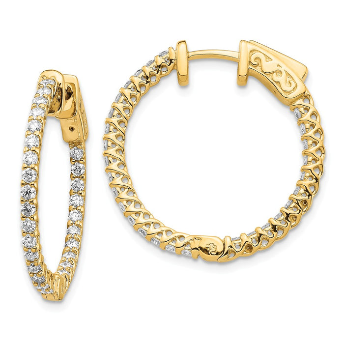 Million Charms 14k Yellow Gold Diamond Round Hoop with Safety Clasp Earrings, 20mm x 20mm
