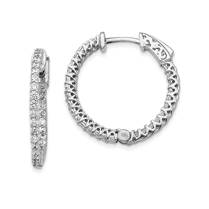 Million Charms 14k White Gold Diamond Round Hoop with Safety Clasp Earrings, 20mm x 20mm