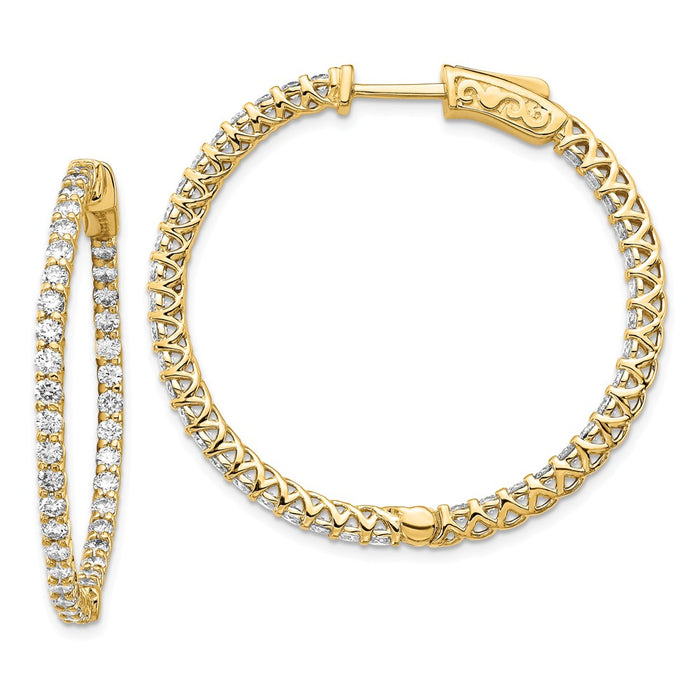 Million Charms 14k Yellow Gold Diamond Round Hoop with Safety Clasp Earrings, 30mm x 30mm