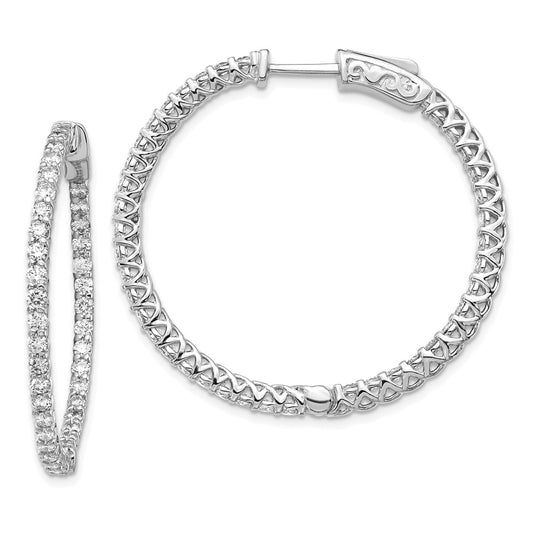 Million Charms 14k White Gold Diamond Round Hoop with Safety Clasp Earrings, 30mm x 30mm