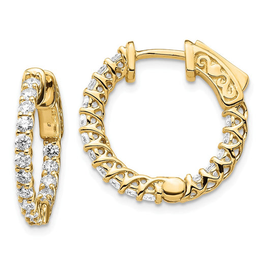 Million Charms 14k Yellow Gold Diamond Round Hoop with Safety Clasp Earrings, 14mm x 14mm