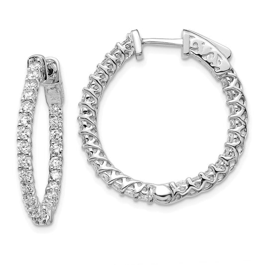 Million Charms 14k White Gold Diamond Round Hoop with Safety Clasp Earrings, 19mm x 19mm